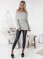 Oasap Off Shoulder Long Sleeve Loose Fit Knit Sweater