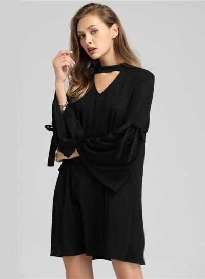 Oasap Choker V Neck Flare Sleeve Loose Dress