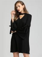 Oasap Choker V Neck Flare Sleeve Loose Dress