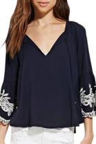 Oasap Women's Tie Front Flounce Sleeve Ethnic Embroidery Blouse