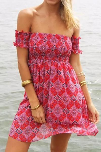Oasap Foxy Geo Print Off-the-shoulder Dress