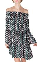 Oasap Women's Off-shoulder Flounce Sleeve Zigzag Print Dress
