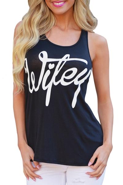 Oasap Women Wifey Graphic U-neck Sleeveless Knit Tee