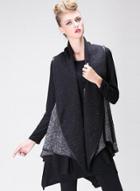 Oasap Turn Down Collar Sleeveless Chiffon Splicing Open Front Coat