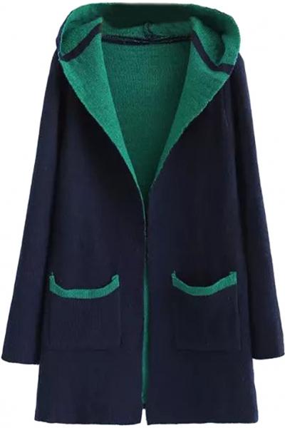 Oasap Stylish Color Block Hooded Cardigan