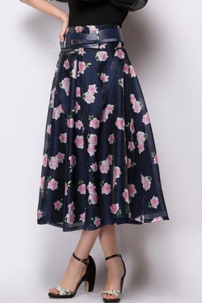 Oasap Sweet Floral Midi A-line Bubble Skirt