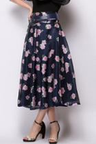 Oasap Sweet Floral Midi A-line Bubble Skirt