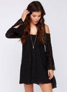 Oasap Women's Off Shoulder Lace Embroidery Long Sleeve Mini Dress