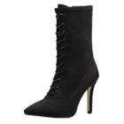 Oasap Stiletto Heels Lace Up Pointed Toe Mid-calf Boots