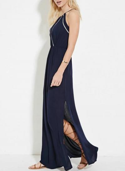 Oasap Women's Spaghetti Strap Cross Back Side Slit Maxi Dress