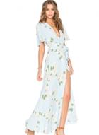 Oasap V Neck Floral Printed High Split Maxi Prom Dress