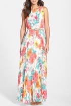Oasap Multi Floral Print Pleated Sleeveless Maxi Dress