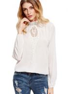 Oasap High Neck Long Sleeve Lace Splicing Blouses