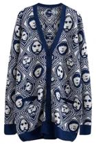 Oasap Creative Portrait Print Single Breasted Cardigan