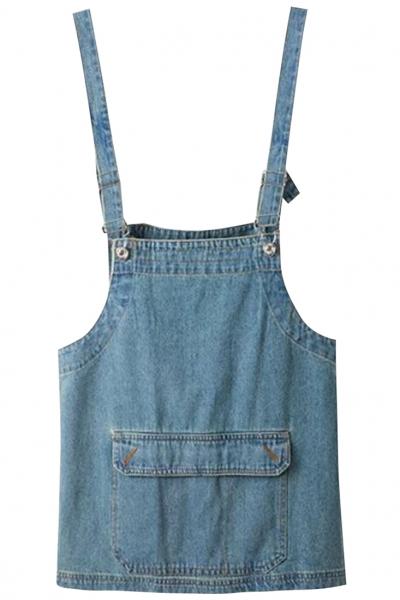 Oasap Preppy Blue Denim Pencil Suspender Dress