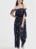 Oasap Slash Neck Butterfly Print Jumpsuit