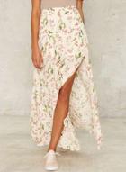 Oasap Floral Print High Slit Maxi Chiffon Skirt