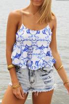 Oasap Floral Pattern Spaghetti Strap Tee
