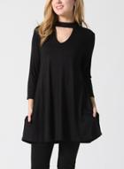 Oasap Choker V Neck Solid Color Loose Fit Mini Dress