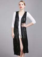 Oasap Sleeveless Hollow Out Side Slit Long Cardigan