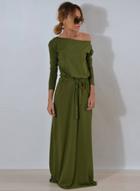 Oasap Round Neck Long Sleeve Solid Color Maxi Dress