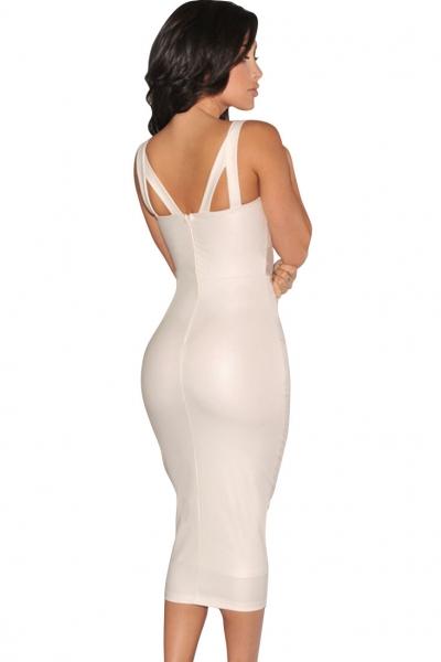 Oasap White Faux Leather Mesh Accent Midi Dress