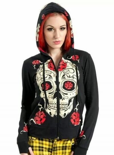 Oasap Fashion Long Sleeve Halloween Skull Zip Hoodie