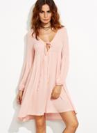Oasap Casual V Neck Long Sleeve Loose Fit Mini Dress