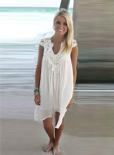 Oasap Sleeveless Lace Panel Loose Fit Mini Dress