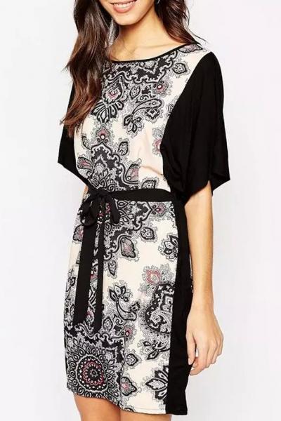 Oasap Geo Print Short Sleeve Mini Dress