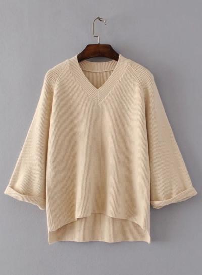 Oasap V Neck Long Sleeve Solid Sweaters