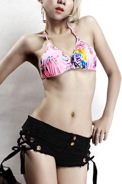 Oasap Lace Up Side Hot Shorts With Raw Edge