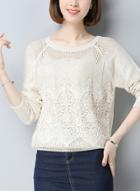 Oasap Round Neck Long Sleeve Lace Splicing Sweaters