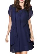 Oasap Women's Round Neck Short Sleeve Ruffle Front Chiffon Shift Dress
