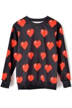 Oasap Black Digital Heart Print Sweatshirt