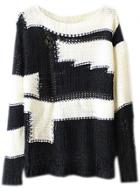 Oasap Women's Color Block Round Neck Knit Pullover Sweater
