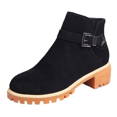Oasap Vintage Buckle Strap Block Heels Round Toe Ankle Boots
