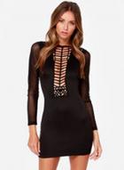 Oasap Women's Stripe Lace Contrast Long Sleeve Dress