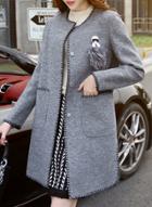 Oasap Round Neck Long Sleeve Solid Color Coat