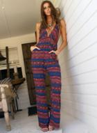 Oasap Glamour Deep V Pluging Backless Jumpsuit