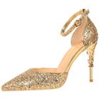 Oasap Sequins Ankle Strap Pointed Toe Stiletto Heels Club Pumps