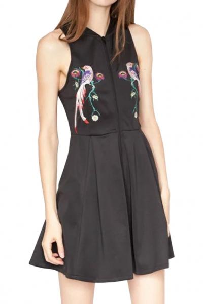Oasap Graphic Mini A-line Racer Little Black Dress