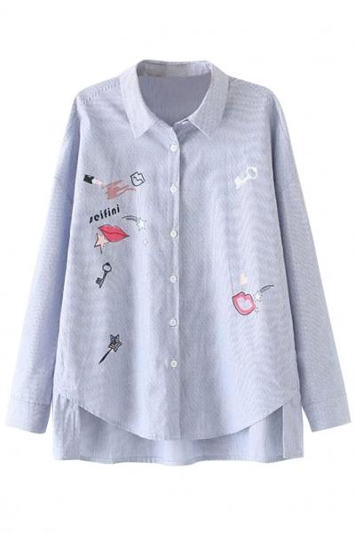 Oasap Fashion Printed Button Down Shirt