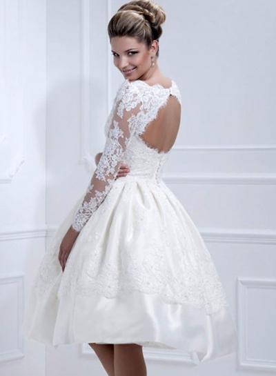 Oasap Backless Boat Neck Lace Hollow Out Pleated Dress