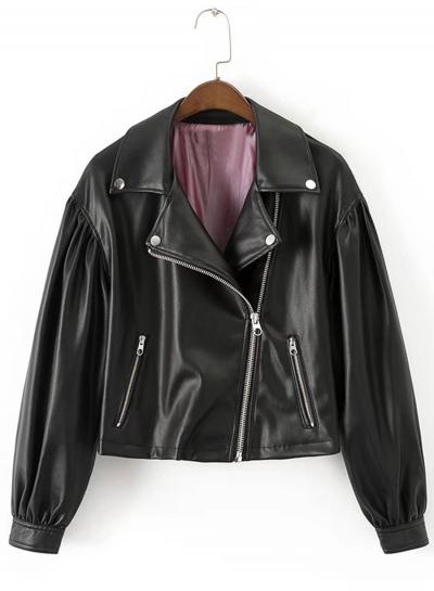 Oasap Fashion Solid Slant Zip Pu Motorcycle Jacket