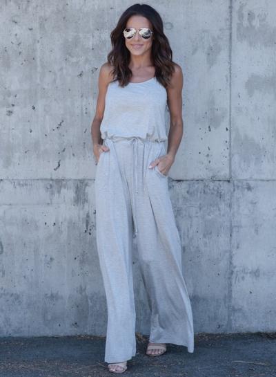 Oasap Spaghetti Strap Sleeveless Solid Color Jumpsuit