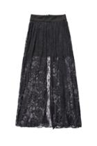 Oasap Long Black Forked Lace Skirt