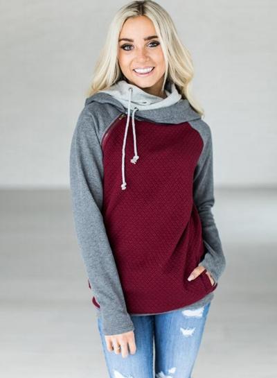 Oasap Long Sleeve Color Splicing Oblique Zipper Hoodie