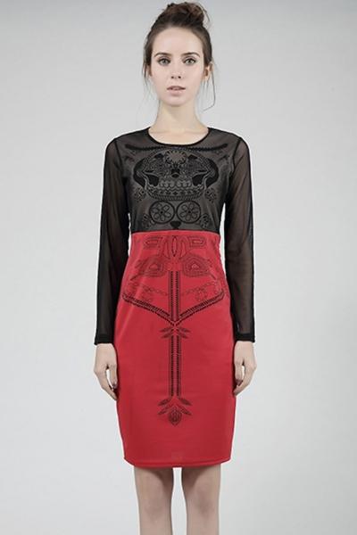 Oasap Stylish Mixed Print Bodycon Midi Dress