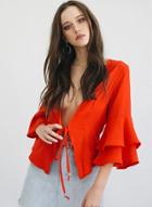 Oasap Deep V Neck Flounce Hem Solid Color Coat